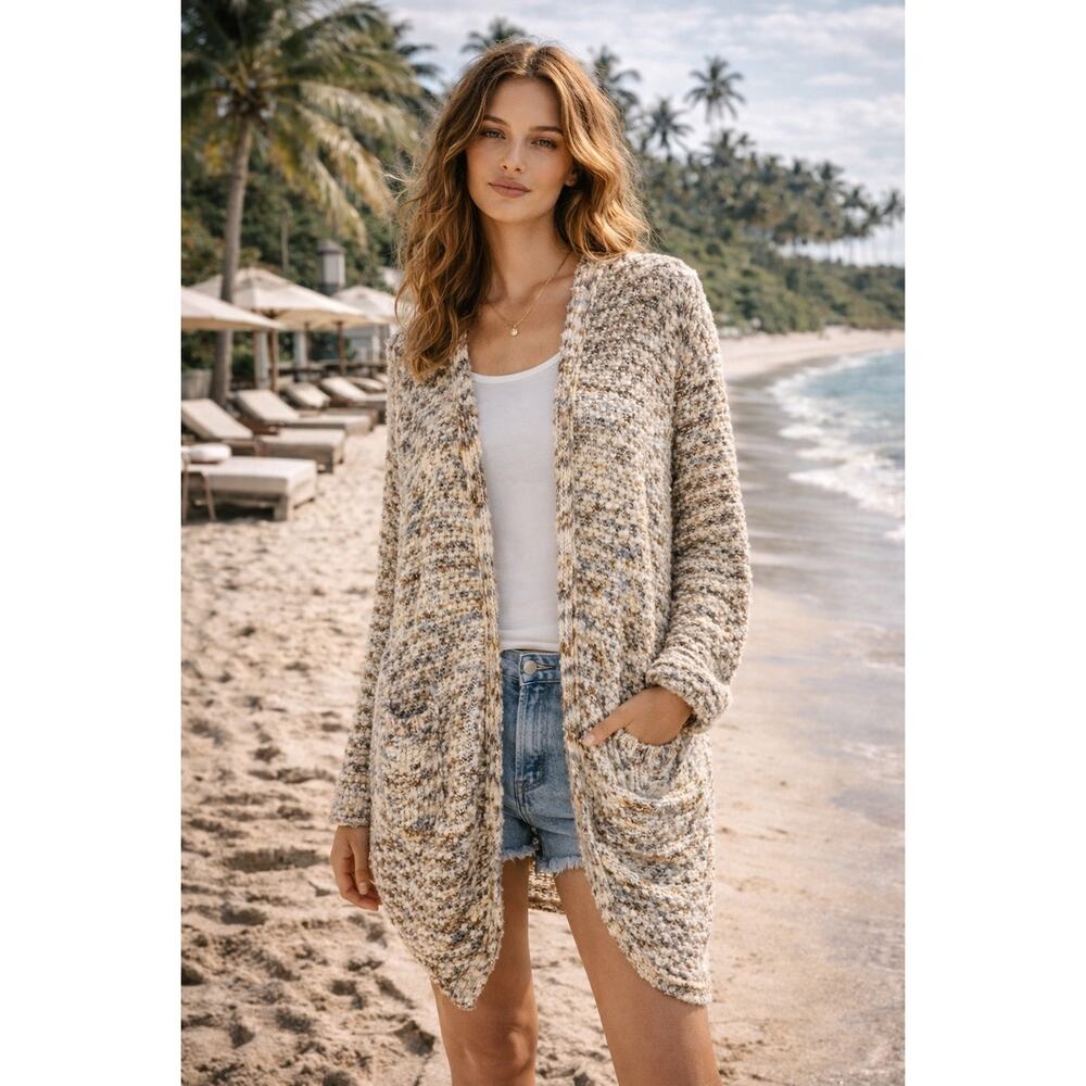 Hayden Tan Gray  Cozy Open Front Cardigan M/L